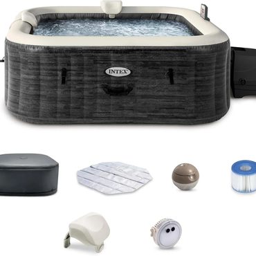 Advanced True Basics INTEX PureSpa Greystone Deluxe 4 Person Square Inflatable Hot Tub, Bubble Massage Spa Universal