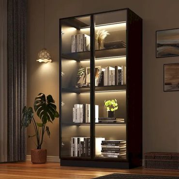 Limited Pure Value Display Storage Cabinet,Display Cabinet with Tempered Glass Doors, Showcase with 4-Tier Storage Shelves Functional