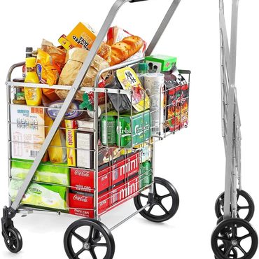 2026 Upgraded Standard Goods Wellmax Shopping Cart with Wheels, Metal Grocery Cart with Wheels, Shopping Carts For Groceries Sensible