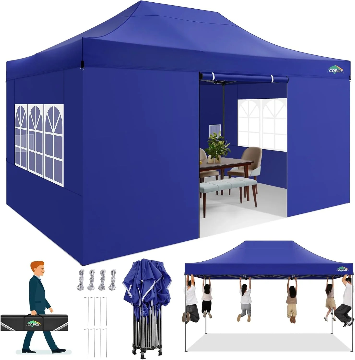 In Stock Pure Value COBIZI 10x20 Heavy Duty Pop up Canopy Tent with 6 Sidewalls Black Functional