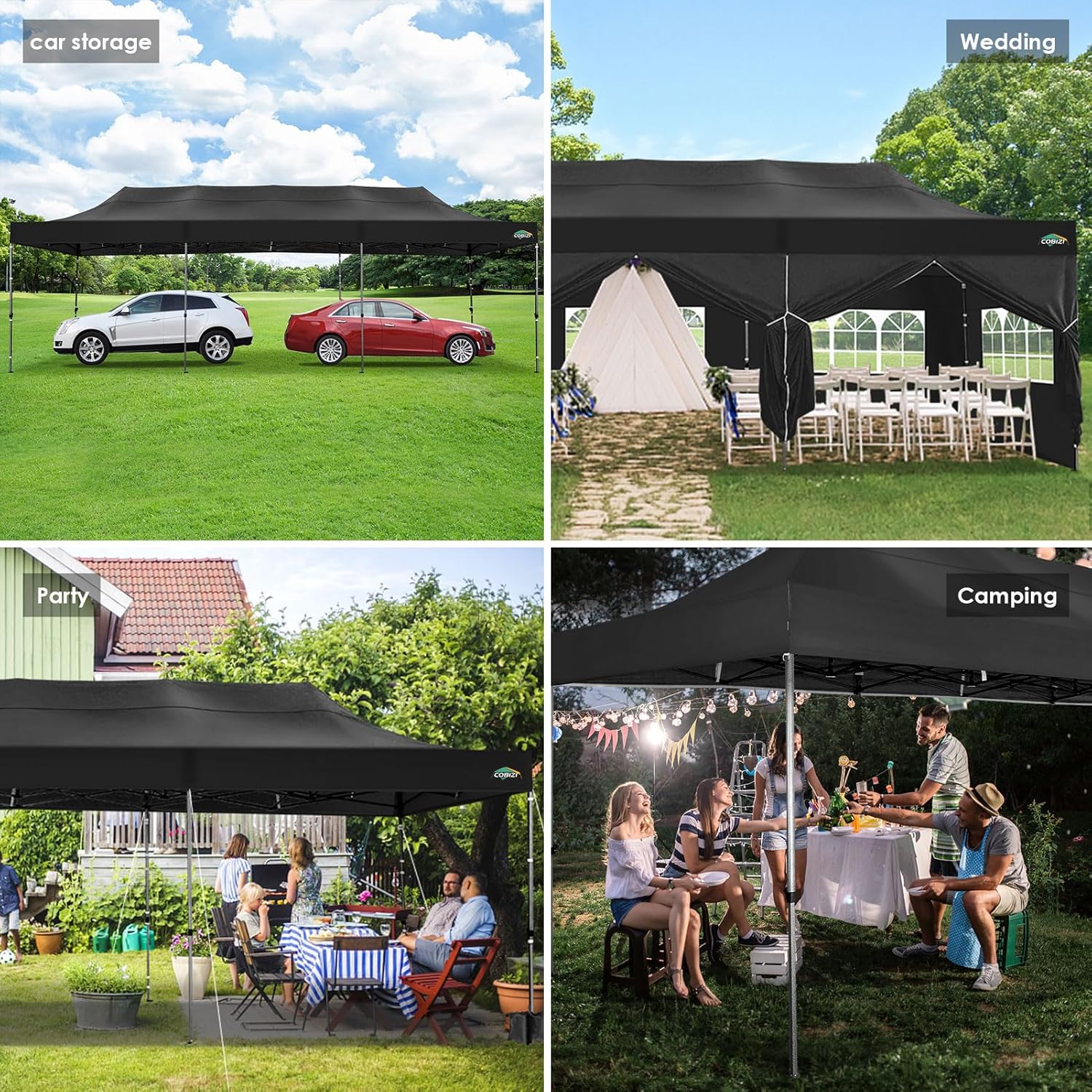 In Stock Pure Value COBIZI 10x20 Heavy Duty Pop up Canopy Tent with 6 Sidewalls Black Functional