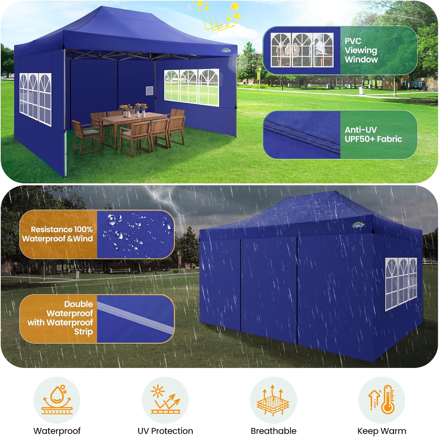 In Stock Pure Value COBIZI 10x20 Heavy Duty Pop up Canopy Tent with 6 Sidewalls Black Functional