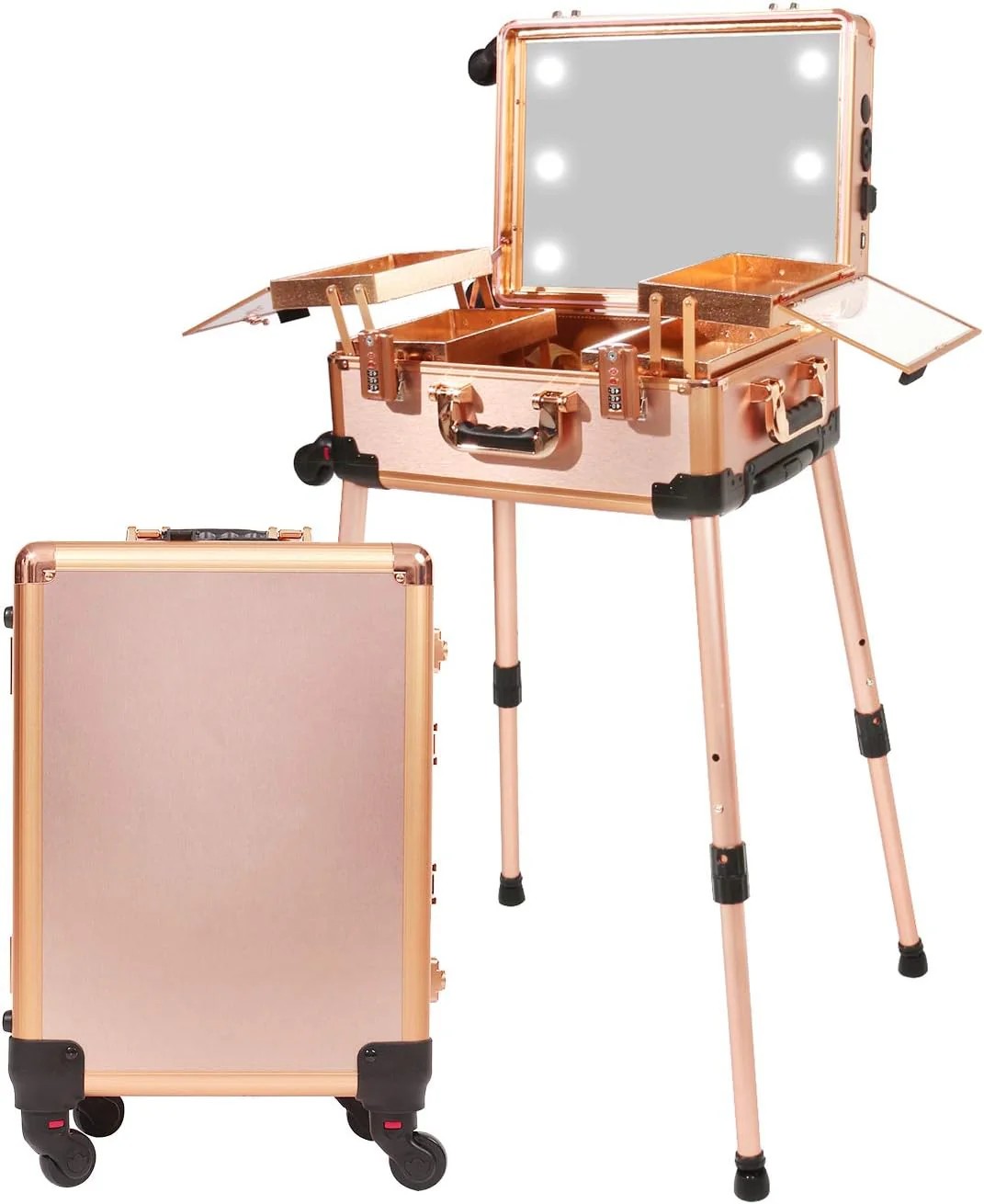 Limited Everyday Co Medium Makeup Train Case Code Lock Lighted Mirror Speaker Travel Cosmetic Rose Gold Practical