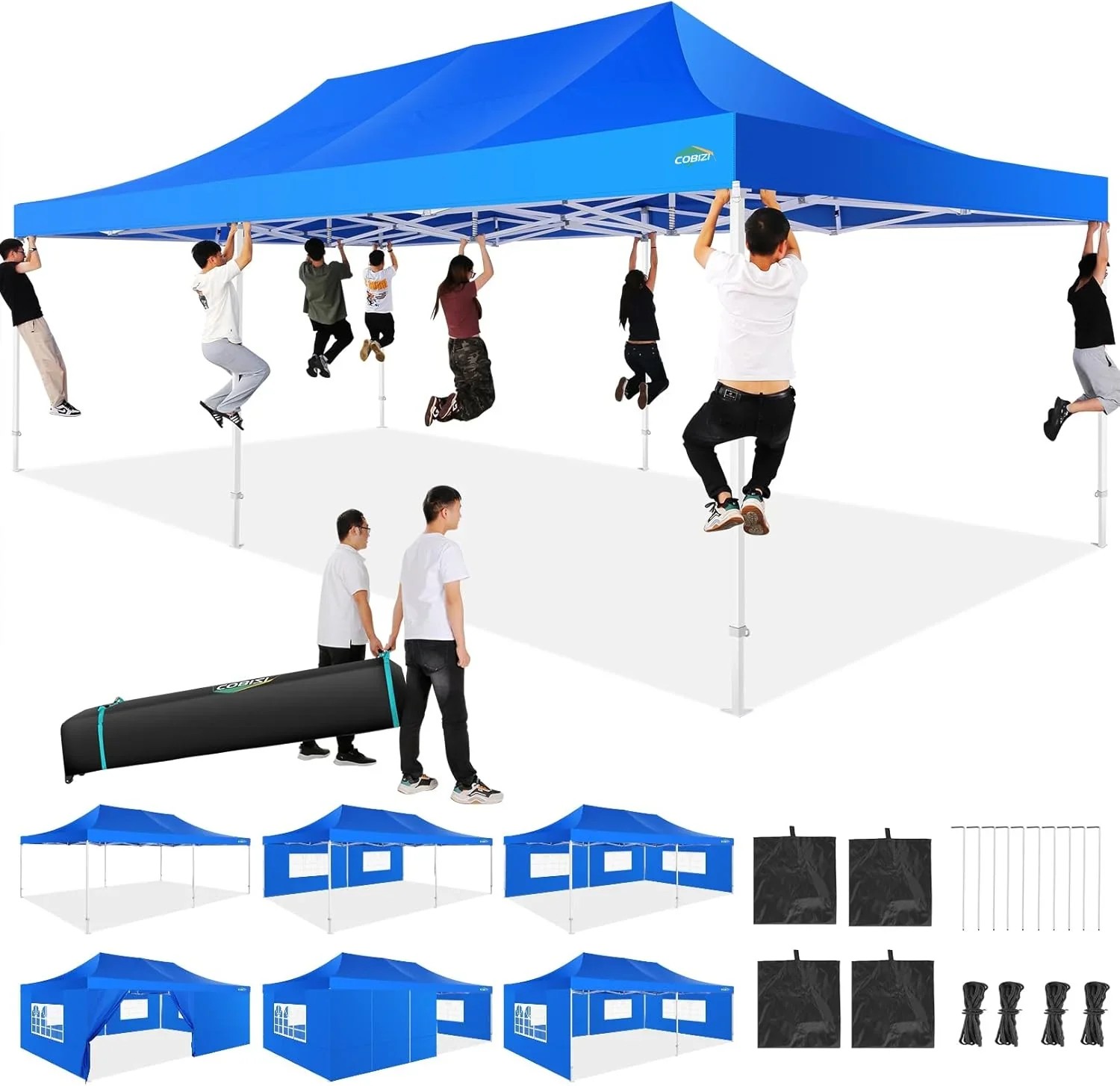 In Stock Pure Value COBIZI 10x20 Heavy Duty Pop up Canopy Tent with 6 Sidewalls Black Functional