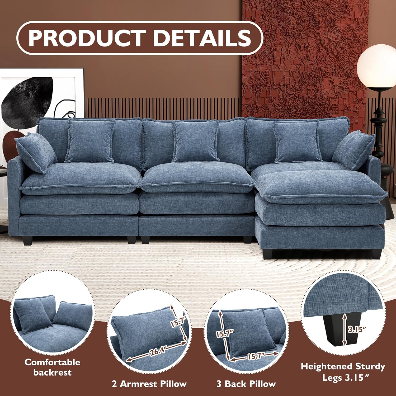 Premium Fresh Find Ihanherry 146" U-Shaped Modern Sofa Modular Sectional Cloud Couch Grey Practical