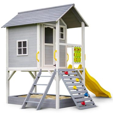 Limited Everyday Co ROVO KIDS Wooden Tower Cubby House with Slide, Sandpit, Climbing Wall, Noughts & Crosses Original