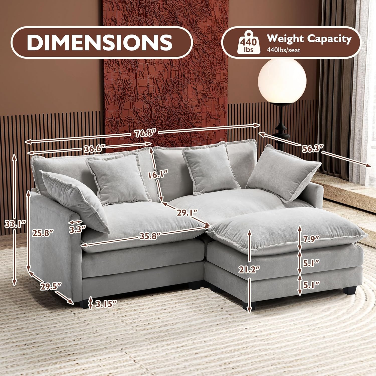 Premium Fresh Find Ihanherry 146" U-Shaped Modern Sofa Modular Sectional Cloud Couch Grey Practical