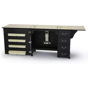 Essential Fresh Find Sewing Cabinet for Sturdy Sewing, Cutting, Quilting, and Crafting with Storage and Airlift, Black Finish Value