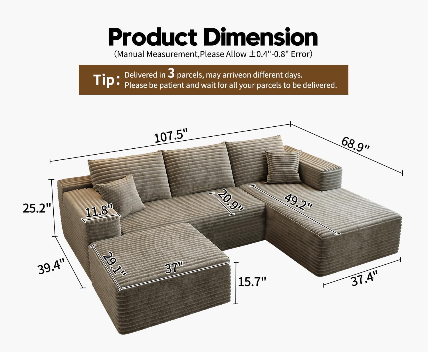 Durable Smart Pick 5" Cloud Modular Sectional Sofa L-Shape Chaise Deep Seat Black Left Facing Reliable