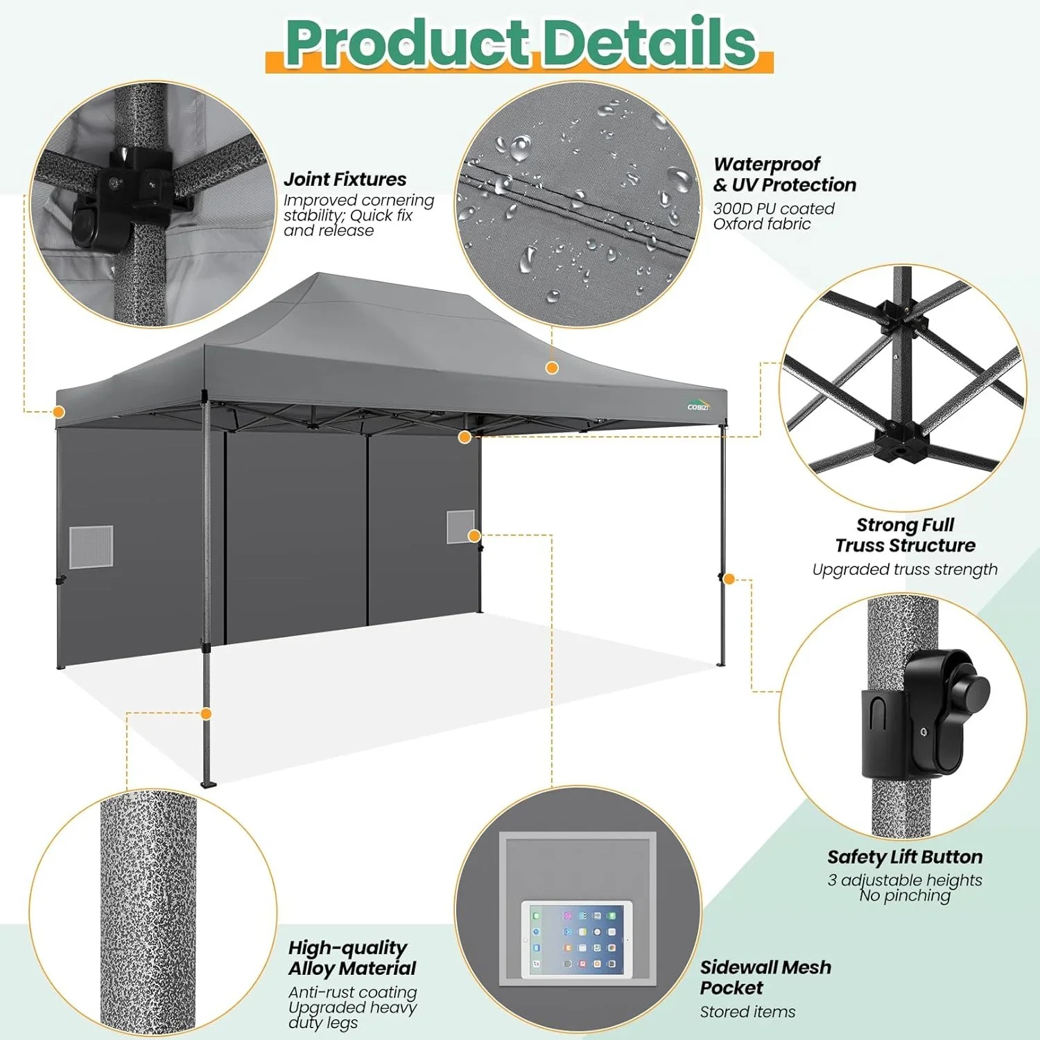 In Stock Pure Value COBIZI 10x20 Heavy Duty Pop up Canopy Tent with 6 Sidewalls Black Functional