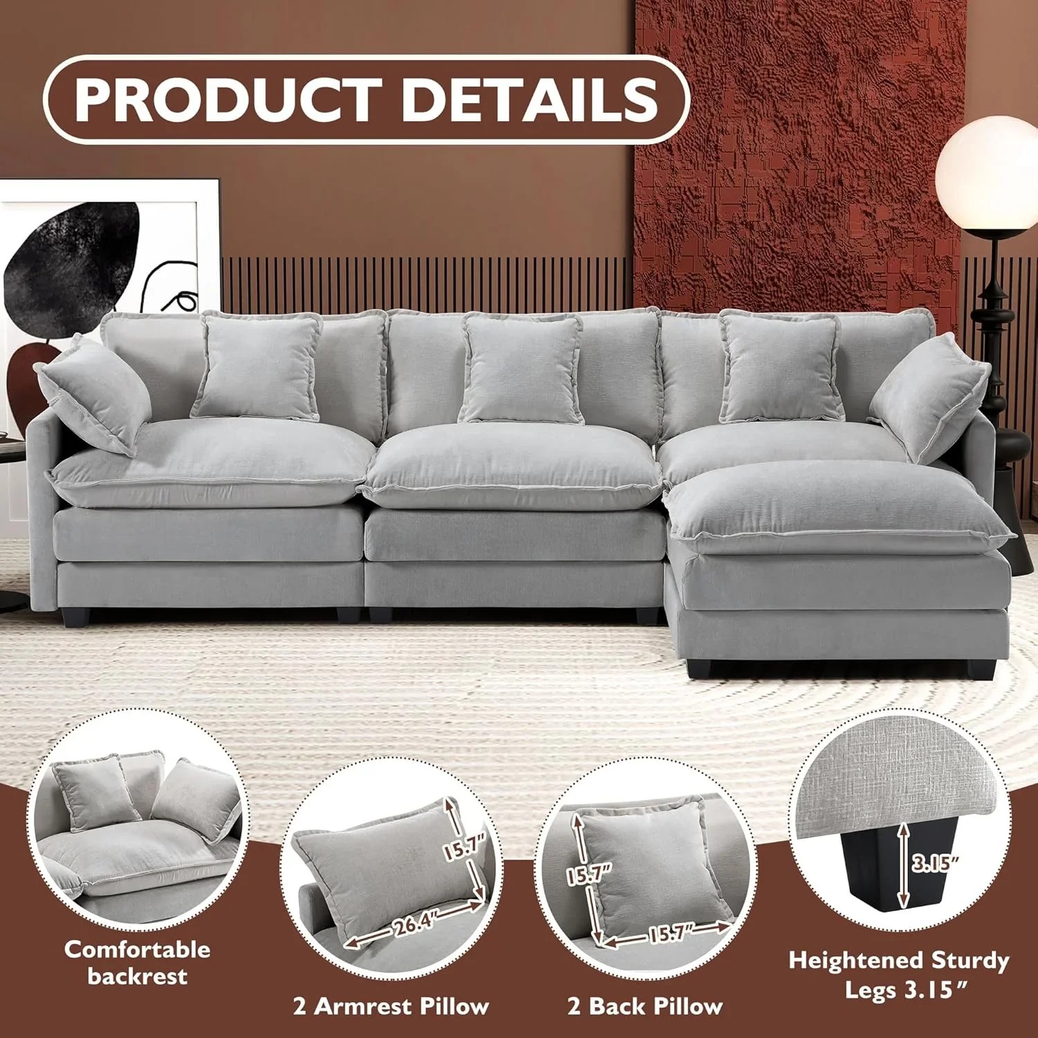 Premium Fresh Find Ihanherry 146" U-Shaped Modern Sofa Modular Sectional Cloud Couch Grey Practical