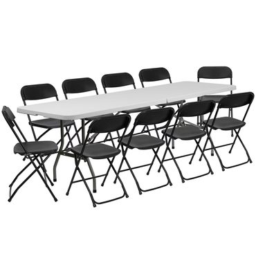 Revolutionary True Basics Ktaxon 6ft White Folding Table and 10 Pack Folding Chairs Black, Plastic Table and Chair Set Reliable