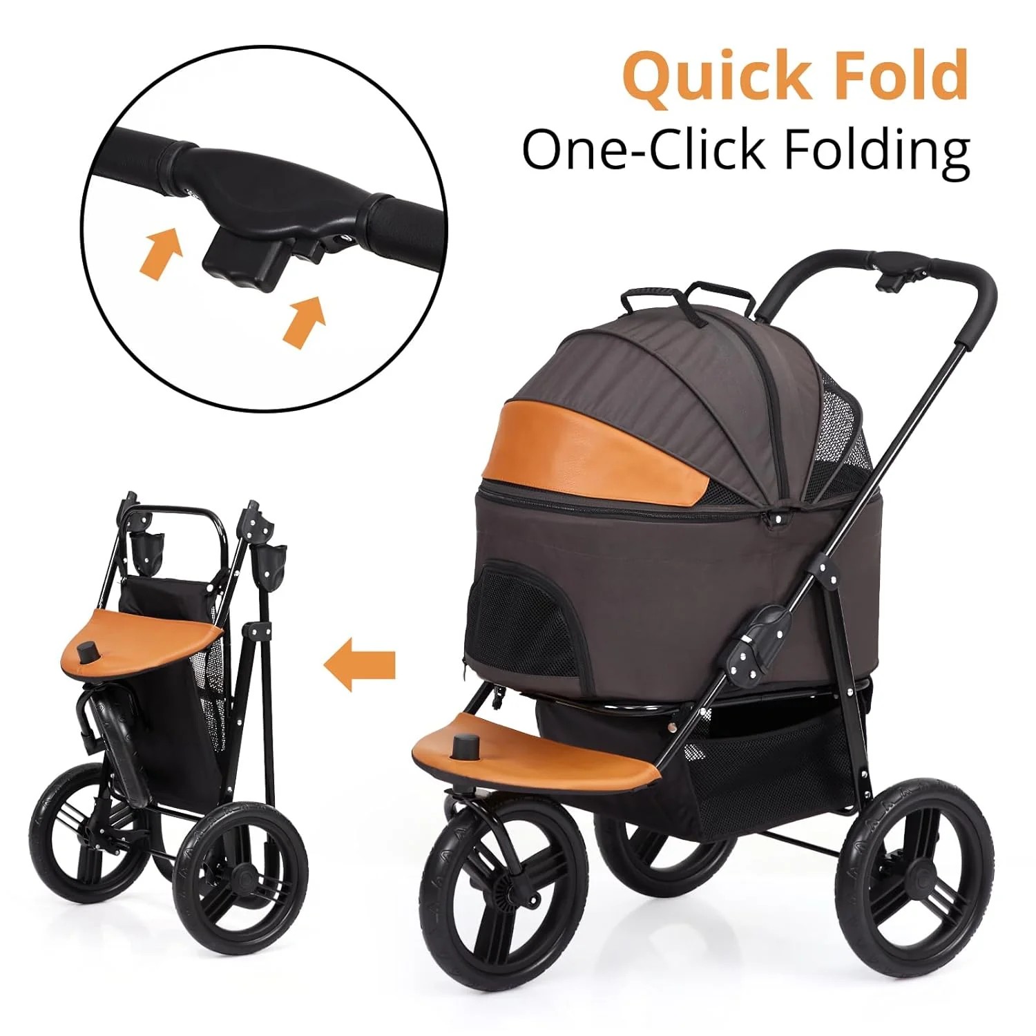 Limited Standard Goods Dog Stroller for Large Pet Jogger Folding Cart 4 Wheel Storage Grey Orange Reliable
