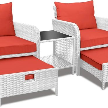 Advanced Simple Goods LEVELEVE Balcony Furniture 5 Piece Patio Conversation Set, PE Wicker Rattan Outdoor Lounge Chairs with Soft Cu Fine