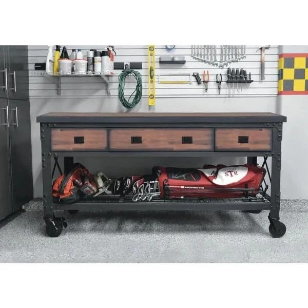 Popular True Basics Building Products 72 in. 3-Drawers Rolling Industrial Workbench and Wood Top Improved