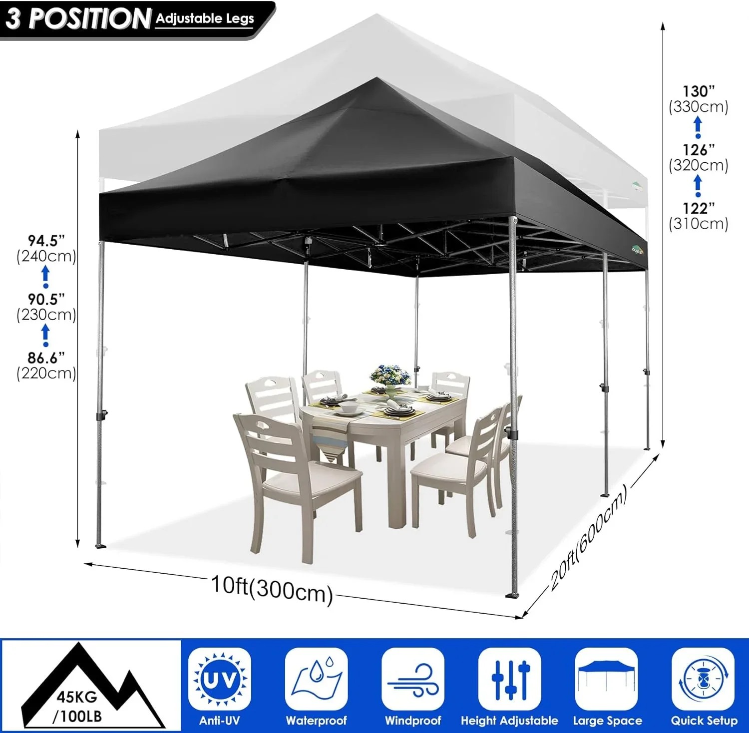 In Stock Pure Value COBIZI 10x20 Heavy Duty Pop up Canopy Tent with 6 Sidewalls Black Functional