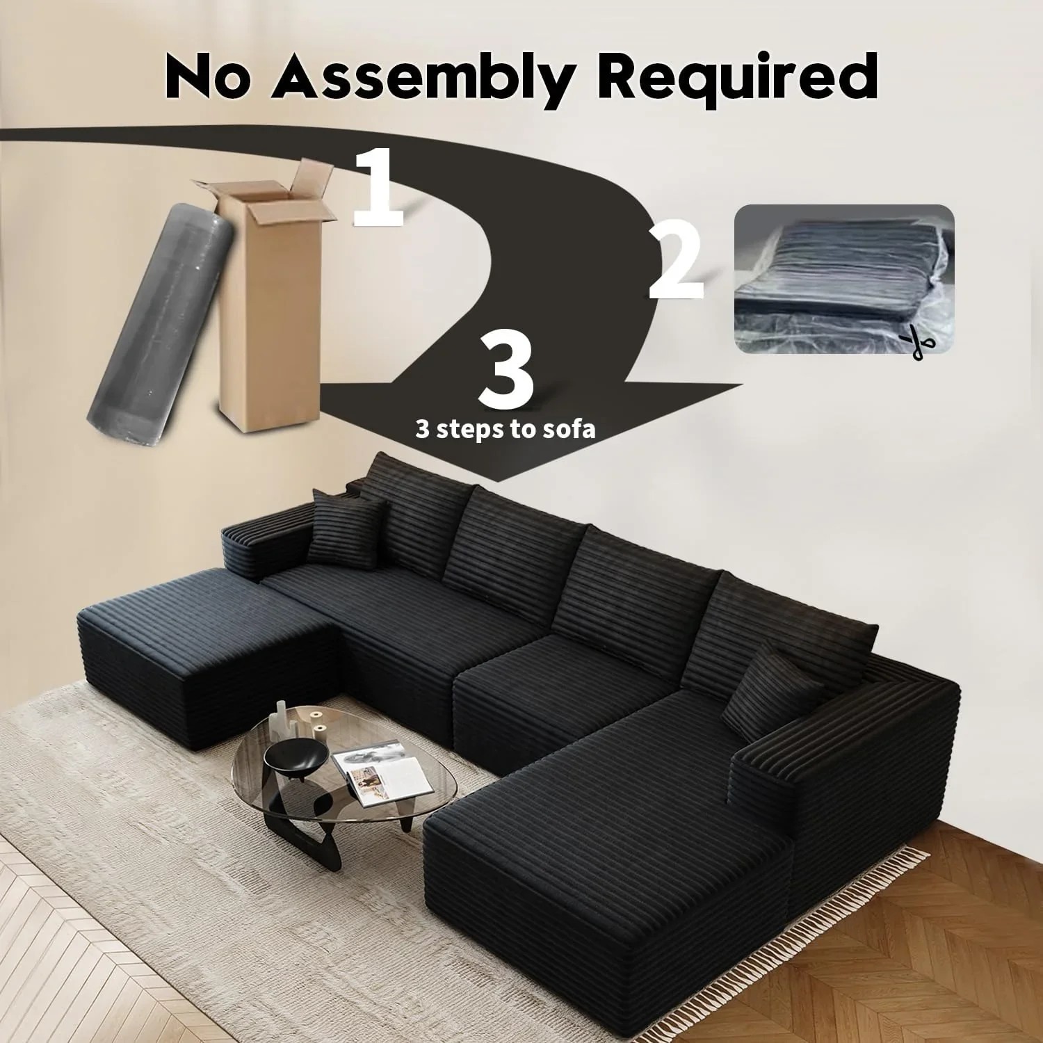 Durable Smart Pick 5" Cloud Modular Sectional Sofa L-Shape Chaise Deep Seat Black Left Facing Reliable