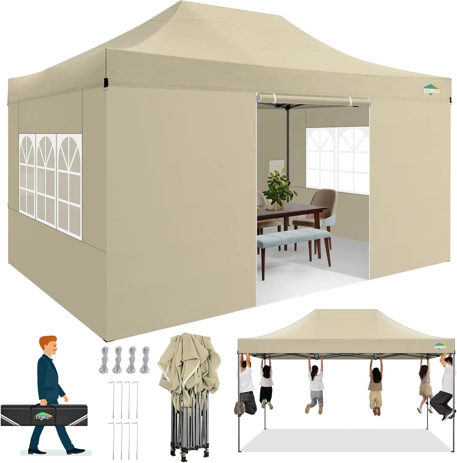 In Stock Pure Value COBIZI 10x20 Heavy Duty Pop up Canopy Tent with 6 Sidewalls Black Functional