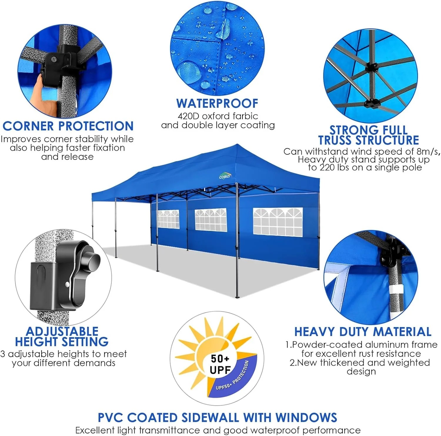 In Stock Pure Value COBIZI 10x20 Heavy Duty Pop up Canopy Tent with 6 Sidewalls Black Functional