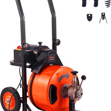 Revolutionary Standard Goods Drain Cleaner Machine 100FT x 1/2Inch Auto Feed Sewer Snake Orange Black Everyday
