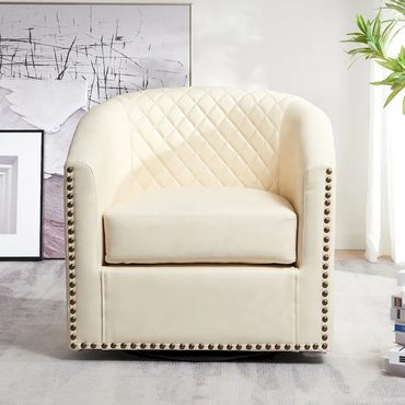 Essential Simple Goods KINWELL 29 Wide Tufted PU Leather Swivel Barrel Chair Improved