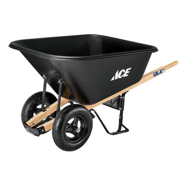 Limited Basic Line Ace 10 cu ft Poly Wheelbarrow with Dual 16′′ Pneumatic Tires and Hardwood Handles Reliable