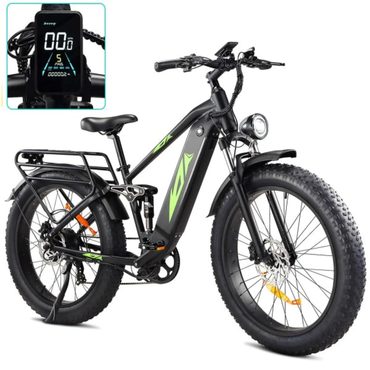Economy Open Market 1000W 48V Electric Bike for Adults – 26-in Fat Tire Full-Suspension E-Bike – 17.5Ah Battery – 7-Speed – Up to Improved