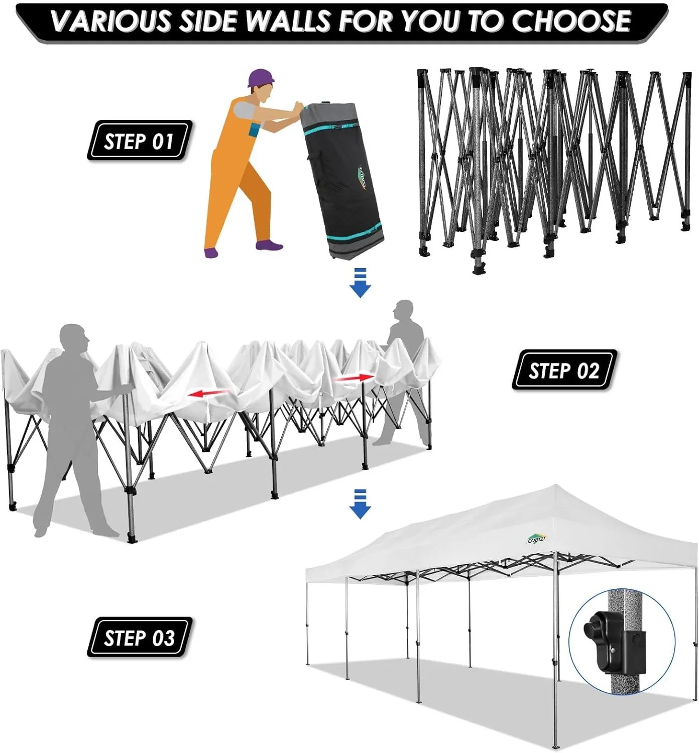 In Stock Pure Value COBIZI 10x20 Heavy Duty Pop up Canopy Tent with 6 Sidewalls Black Functional