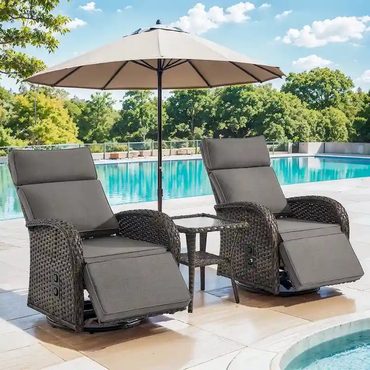 Select Pure Value Pocassy 3PCS Versatile Outdoor Recliner Chair with Side Table Grey Cushion Value
