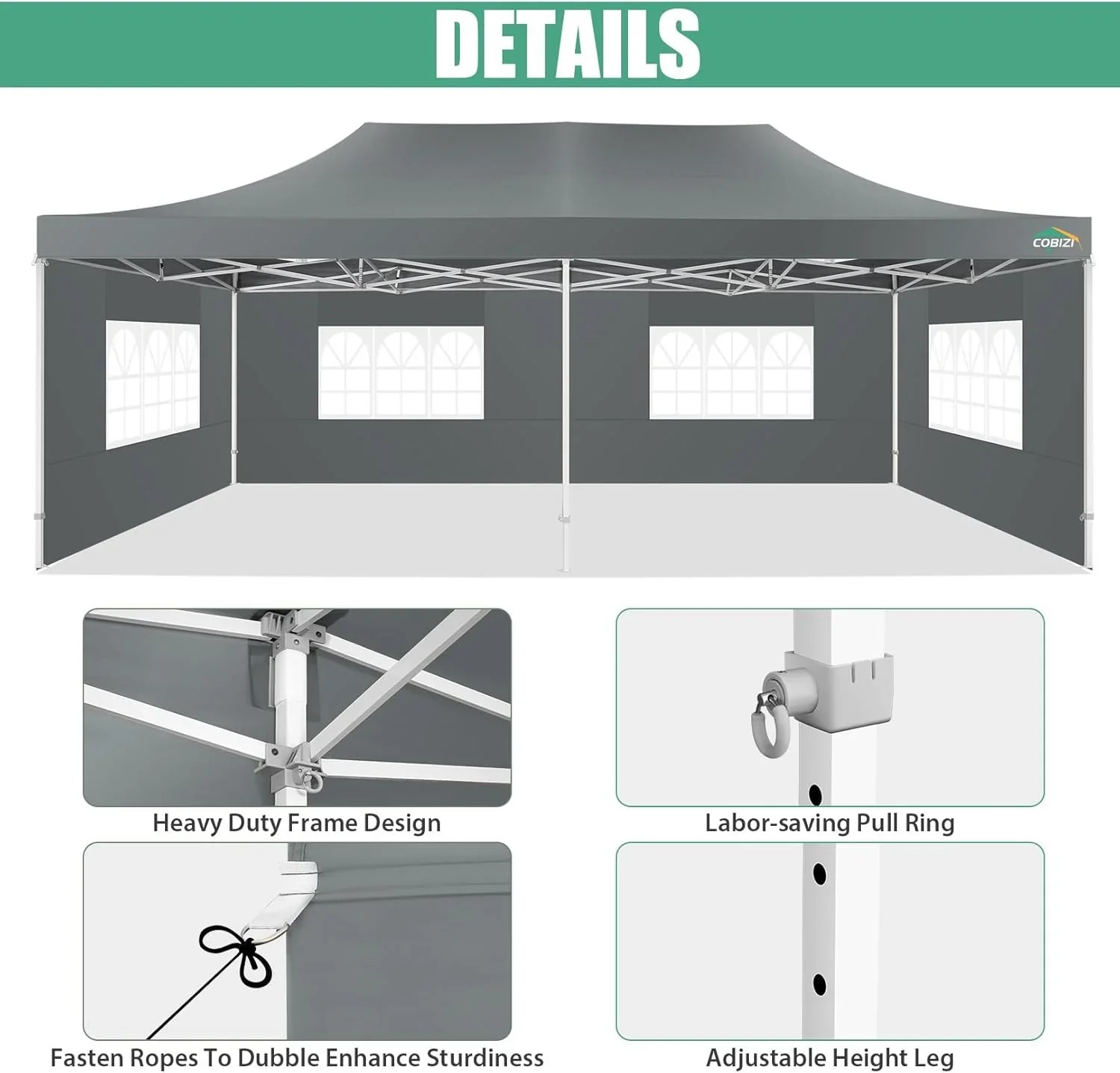 In Stock Pure Value COBIZI 10x20 Heavy Duty Pop up Canopy Tent with 6 Sidewalls Black Functional