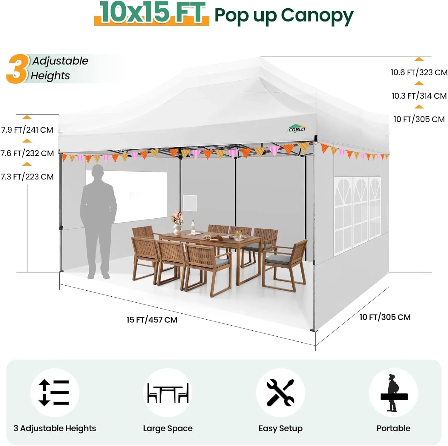 In Stock Pure Value COBIZI 10x20 Heavy Duty Pop up Canopy Tent with 6 Sidewalls Black Functional
