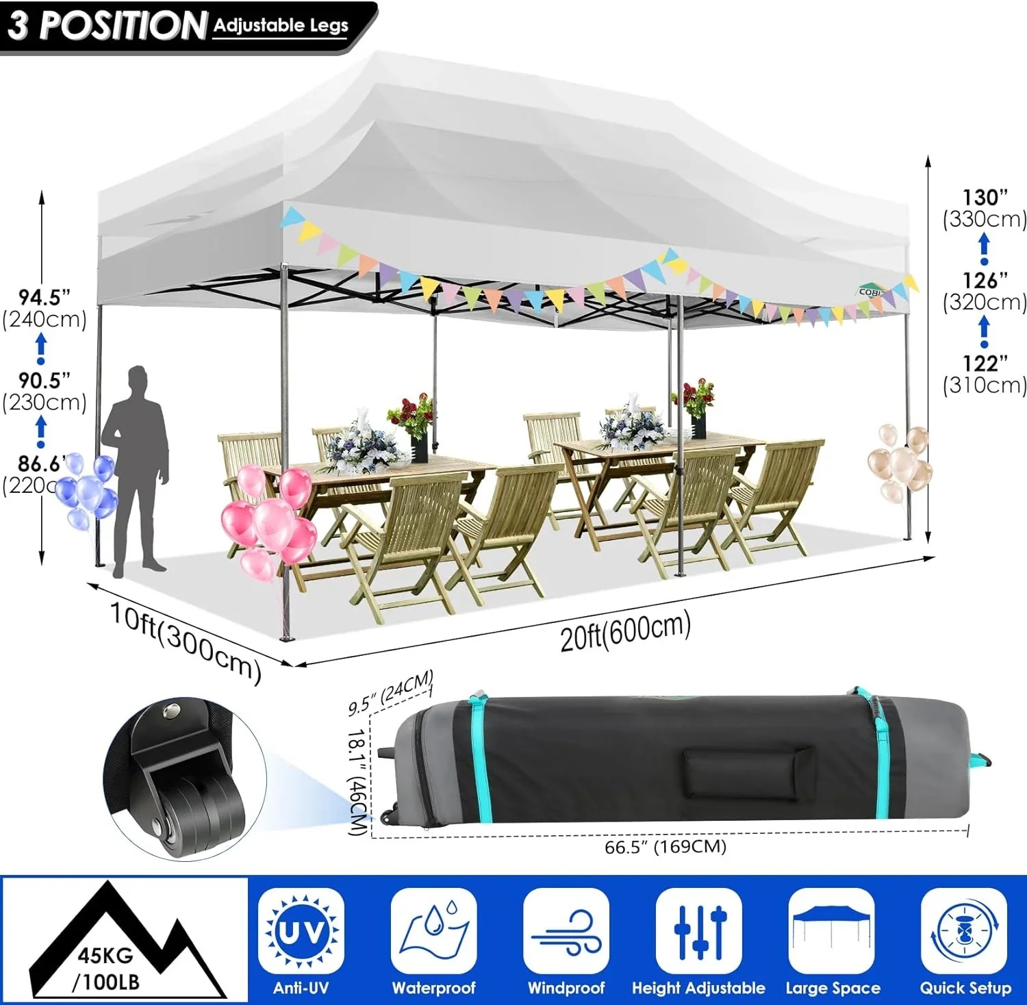 In Stock Pure Value COBIZI 10x20 Heavy Duty Pop up Canopy Tent with 6 Sidewalls Black Functional