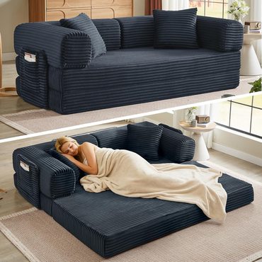 Limited Direct Source Boneless Couch Folding Sofa Futon Sleeper Corduroy White 81 Inches Value