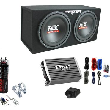 Genuine Open Market MTX TNE212D 12" 1200W Dual Loaded Subwoofer Box + 1500W Amplifier + Capacitor Enhanced