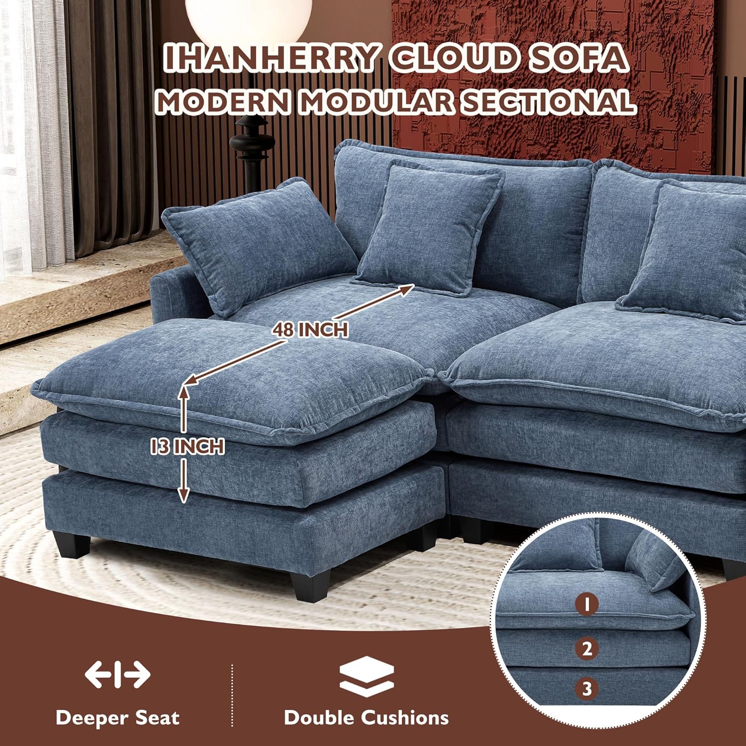 Premium Fresh Find Ihanherry 146" U-Shaped Modern Sofa Modular Sectional Cloud Couch Grey Practical