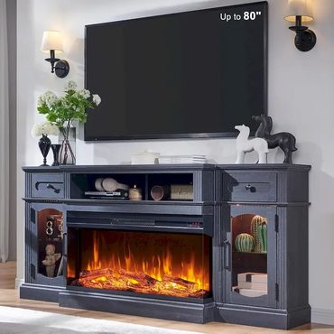 Essential Prime Select Farmhouse Electric Fireplace TV Stands up to 80, Entertainment Center Modern