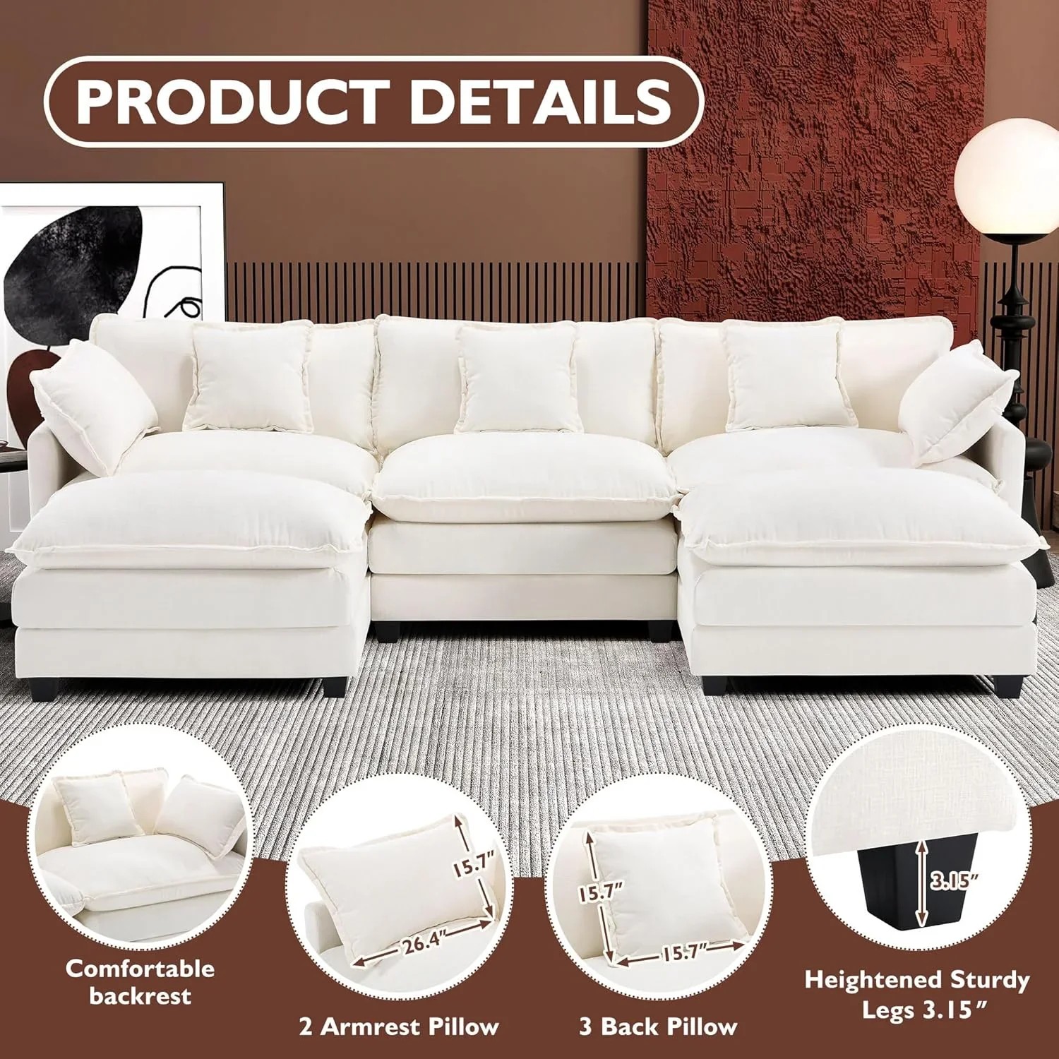 Premium Fresh Find Ihanherry 146" U-Shaped Modern Sofa Modular Sectional Cloud Couch Grey Practical