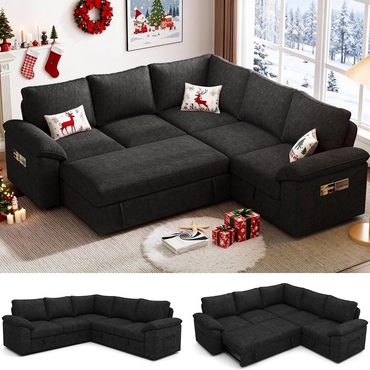 Advanced Direct Source 108 Inch Sectional Sleeper Sofa with Pull Out Bed, U Shaped 7 Seat Modular Sectional Sofa Everyday