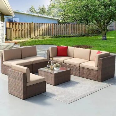 2026 Debut Open Market 7 Pieces Outdoor Patio Furniture Sets Wicker Sectional Sofa PE Rattan Conversation Sets with Cushions Practical