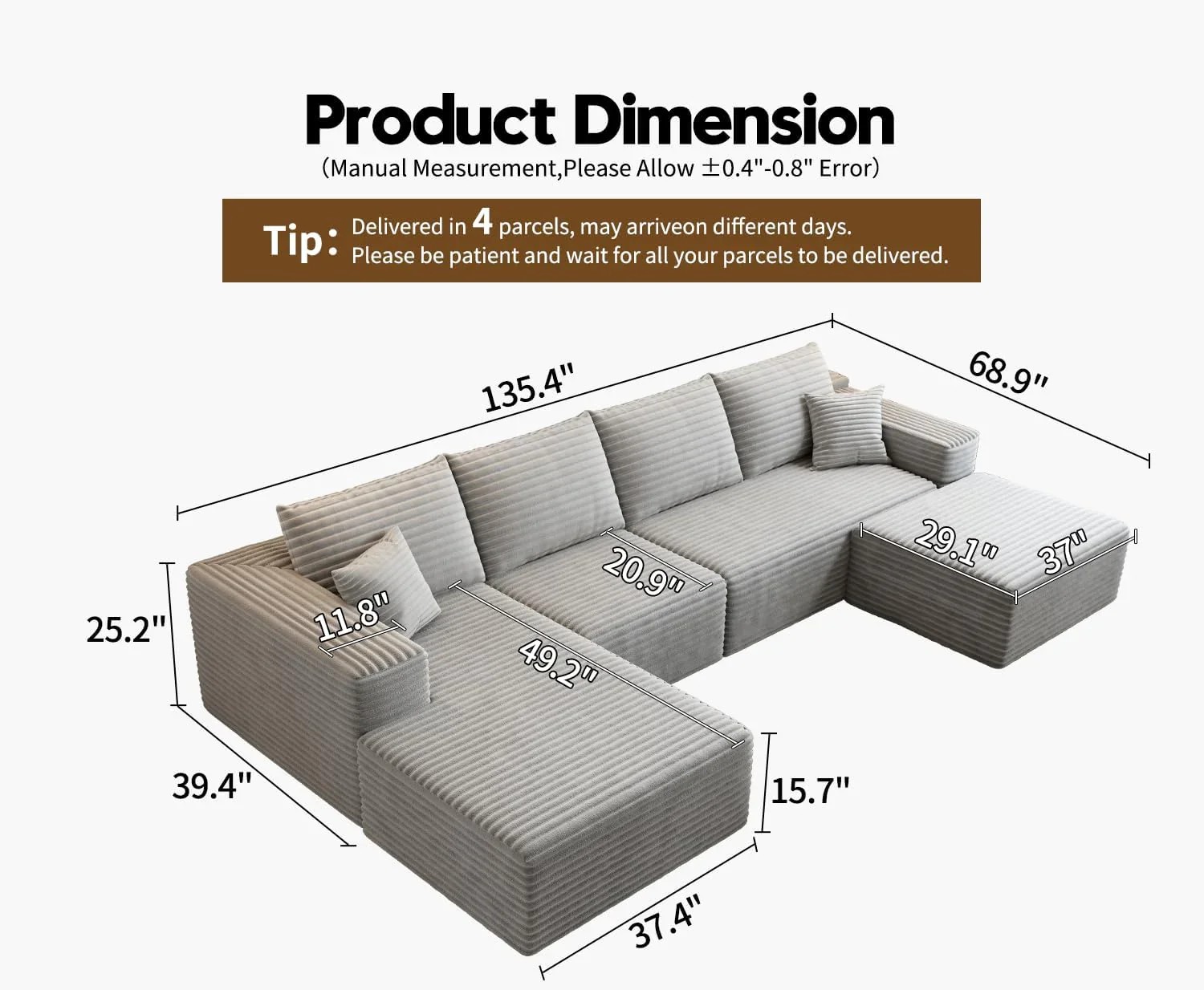 Durable Smart Pick 5" Cloud Modular Sectional Sofa L-Shape Chaise Deep Seat Black Left Facing Reliable
