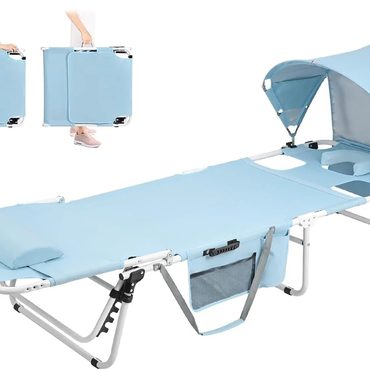 Select Standard Goods Tanning Chair with Sun Canopy Face Hole Folding Blue Enhanced
