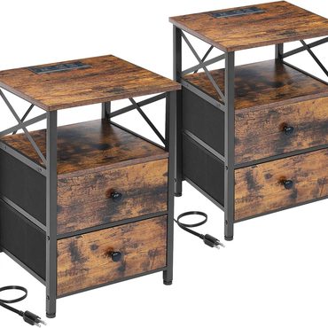In Stock Simple Goods AMHANCIBLE Night Stand Set 2, Nightstand with Charging Station Enhanced