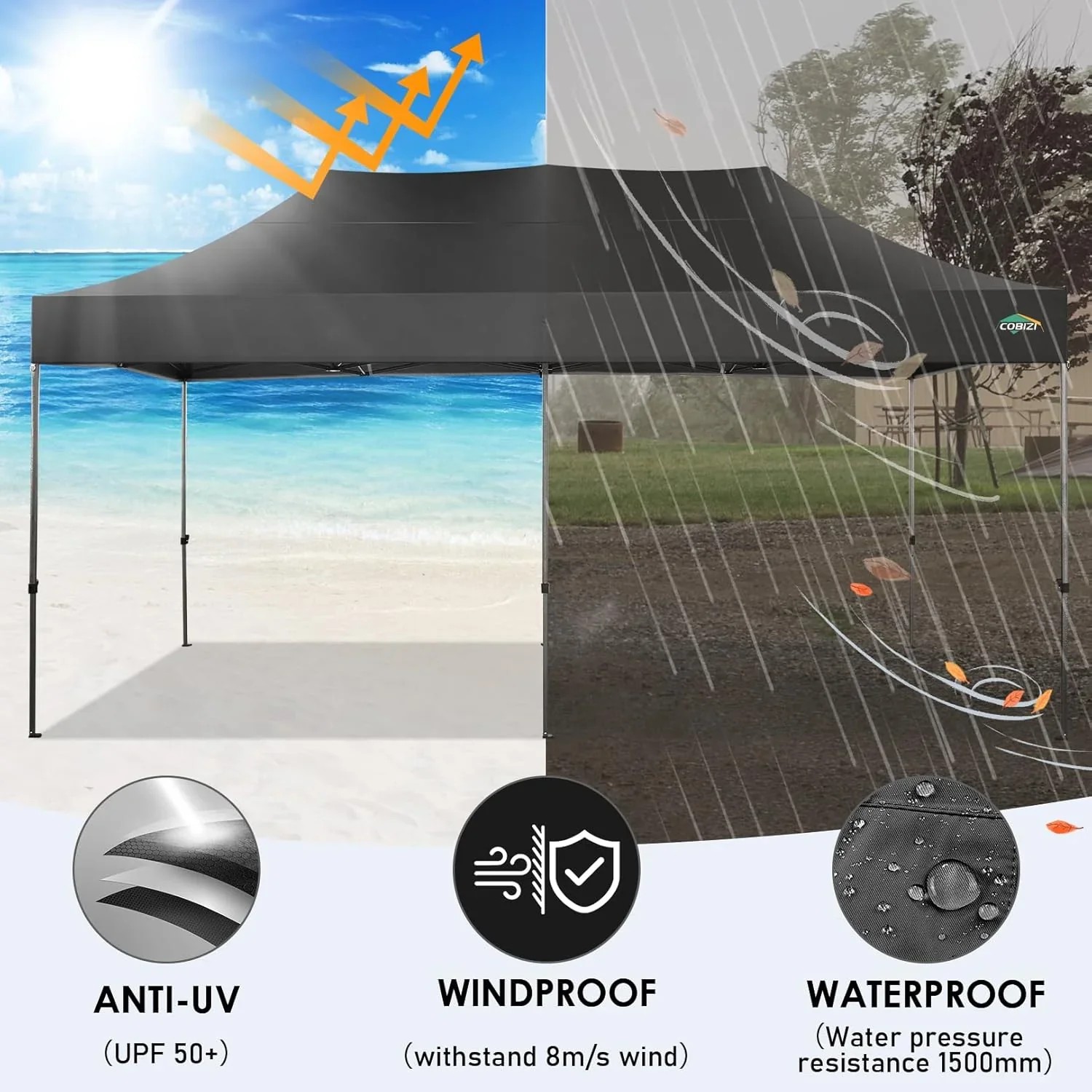 In Stock Pure Value COBIZI 10x20 Heavy Duty Pop up Canopy Tent with 6 Sidewalls Black Functional