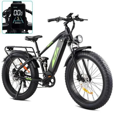 2026 Debut Everyday Co Electric Bike for Adults 1000W 48V 17.5AH 26 Fat Tire Full Suspension 28MPH 7 Speed UL Certified Practical