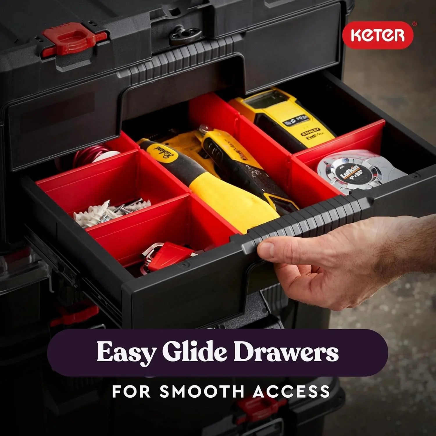 Select Everyday Co Keter Stack-n-Roll Modular Tools Organizer for Garage Storage and DIY 3 Piece Resin Rolling Tool Box System Fine