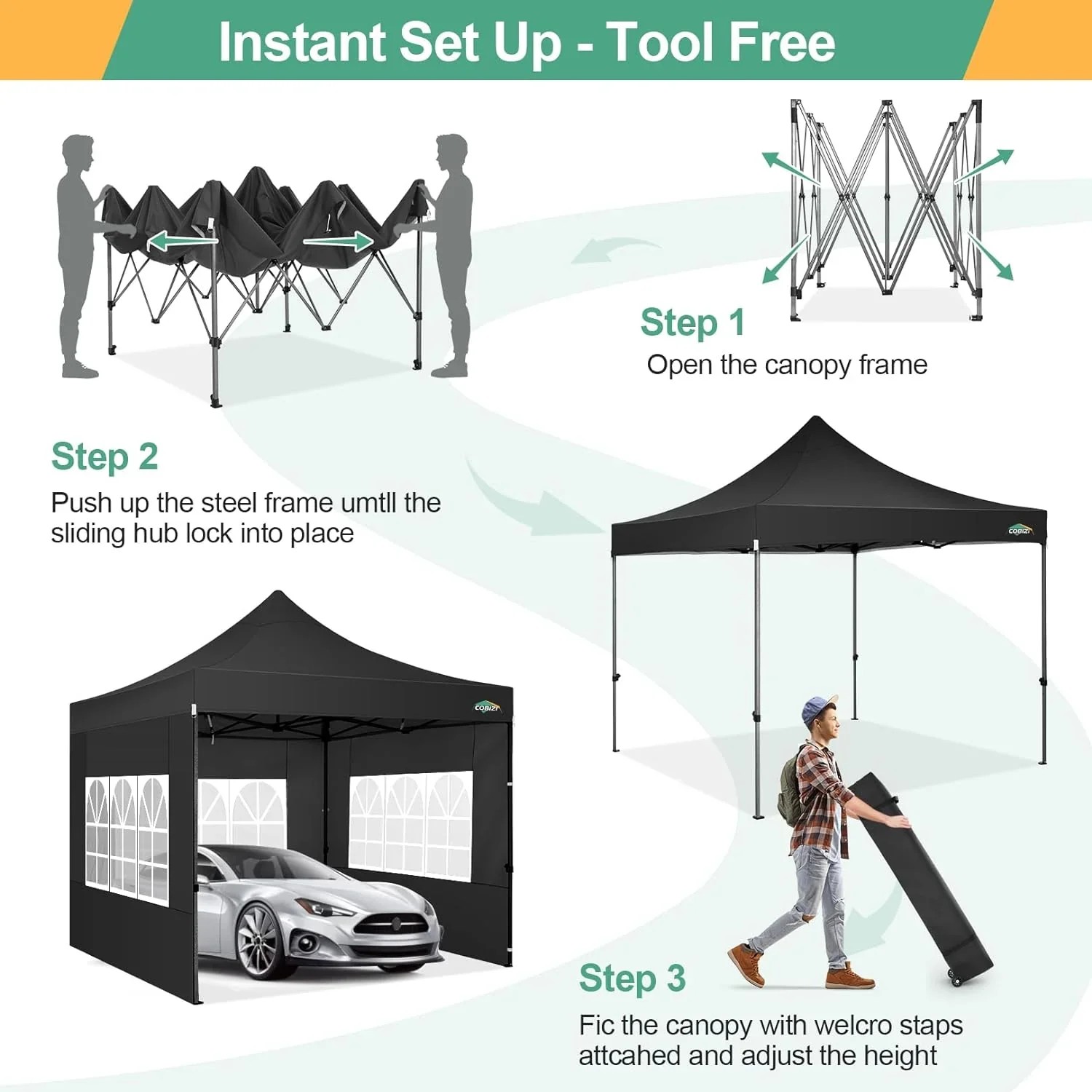 In Stock Pure Value COBIZI 10x20 Heavy Duty Pop up Canopy Tent with 6 Sidewalls Black Functional