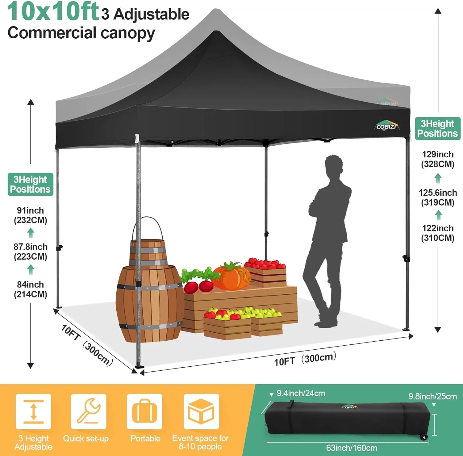 In Stock Pure Value COBIZI 10x20 Heavy Duty Pop up Canopy Tent with 6 Sidewalls Black Functional