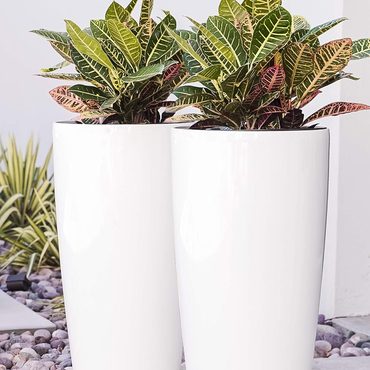 In Stock Pure Value Nested Plastic Self Watering Indoor Outdoor Tall Round Planter Pot, Set of 2, 29.5 Inch Tall, White Sensible