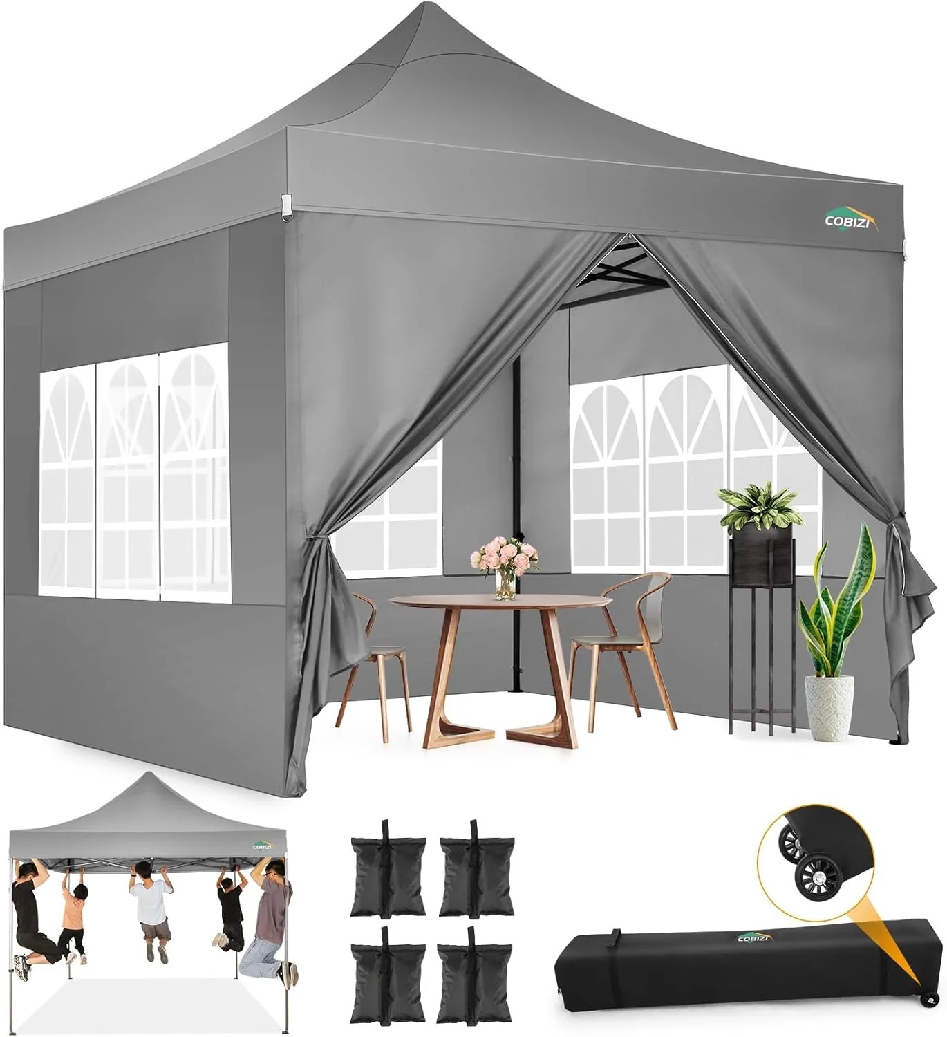 In Stock Pure Value COBIZI 10x20 Heavy Duty Pop up Canopy Tent with 6 Sidewalls Black Functional