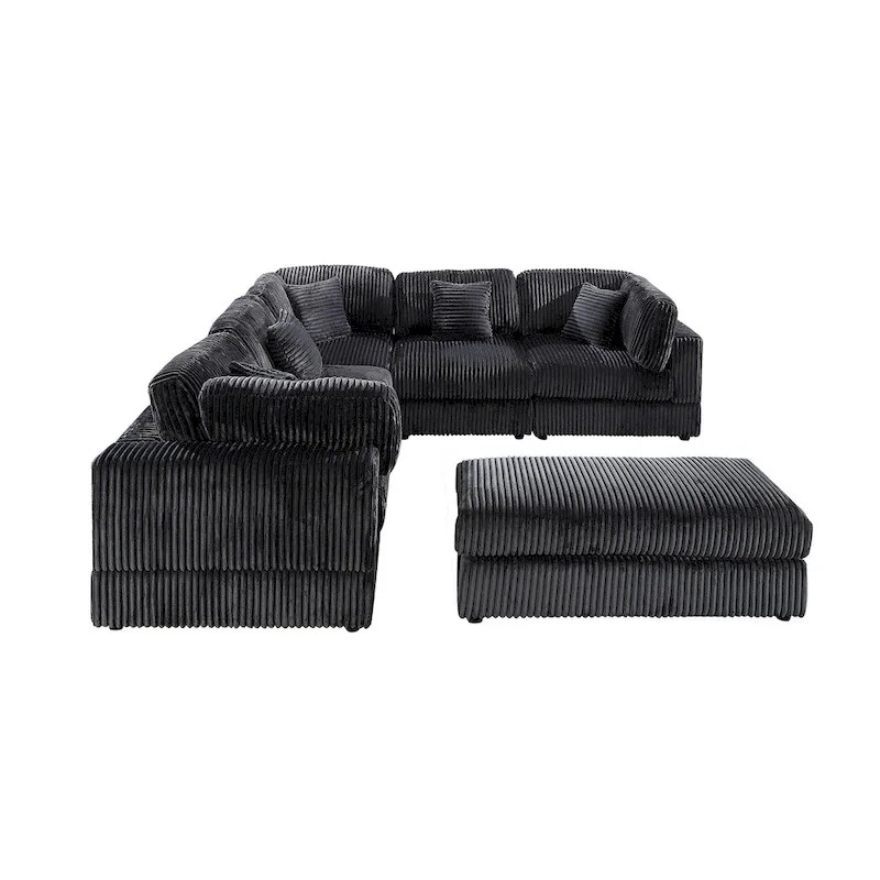 Select Direct Source Oversized 6-Piece Corduroy Upholstered L-Shaped Modular Sectional Sofa, DIY Combination Original
